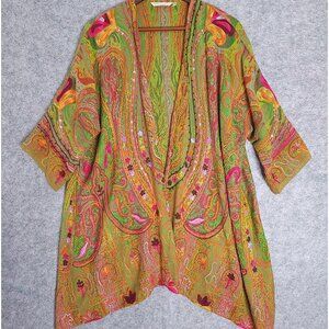 SOFT SURROUNDINGS Embroidered Open Front Wool Blend L/XL Boho Kimono Topper